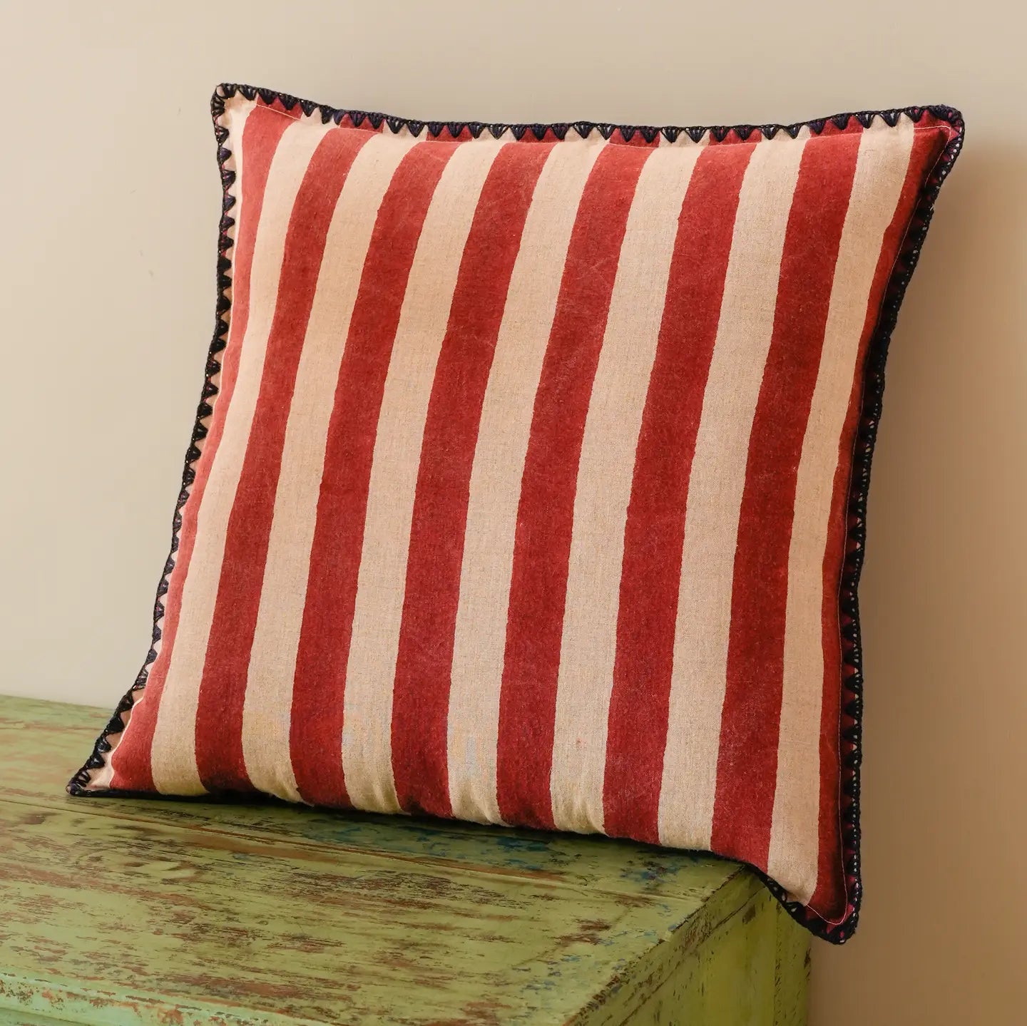 Dune Pillows | Linen Sutra Pillow, Red Stripe, 16"
