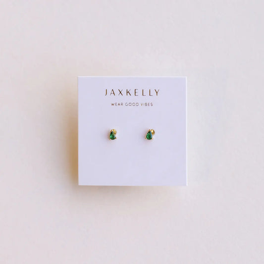 Jax Kelly | Teardrop, Emerald Cz, Gold Earrings