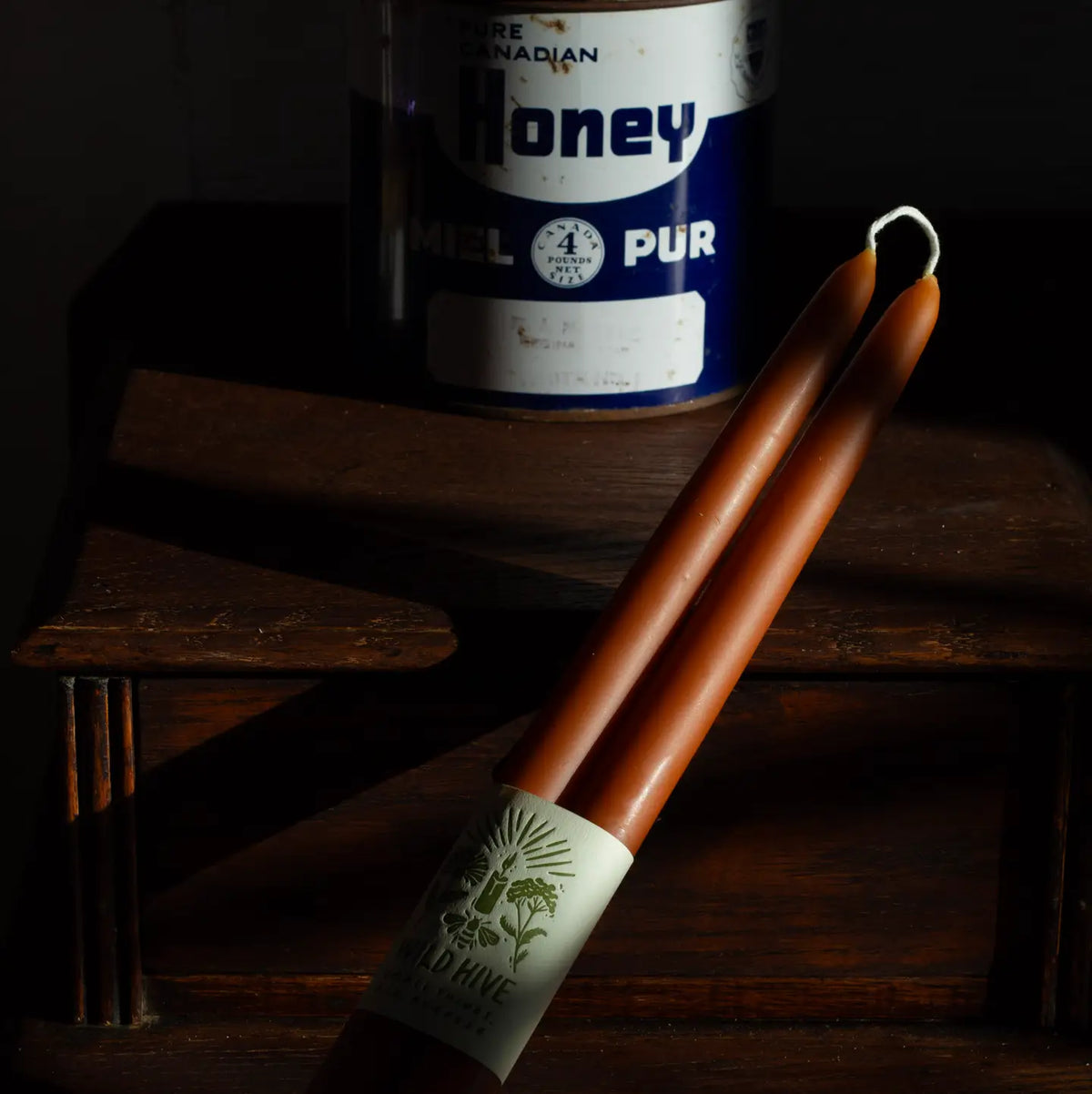 Wild Hive Apiary | 10" Terracotta Beeswax Hand Dipped Taper Candle, Pair