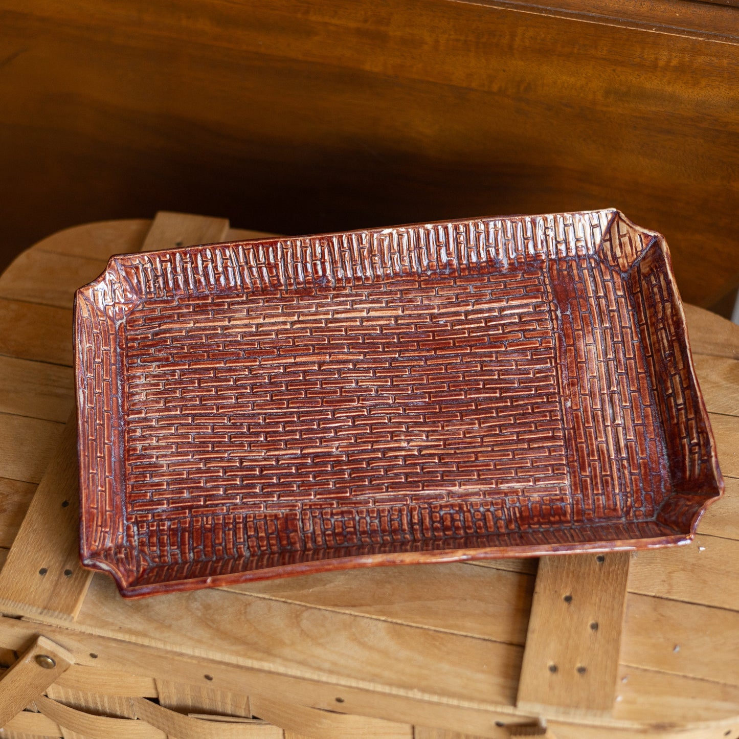 Handmade Ceramic Tray with Faux Weaving Imprint