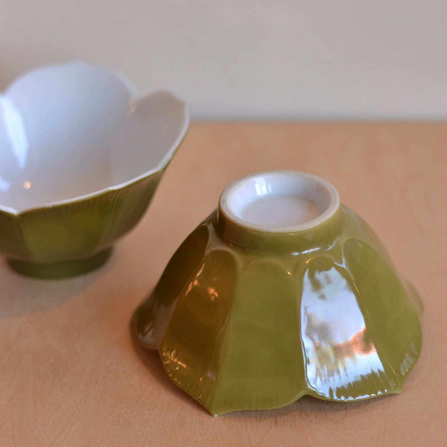 Avocado Green Tulip Bowls, Pair