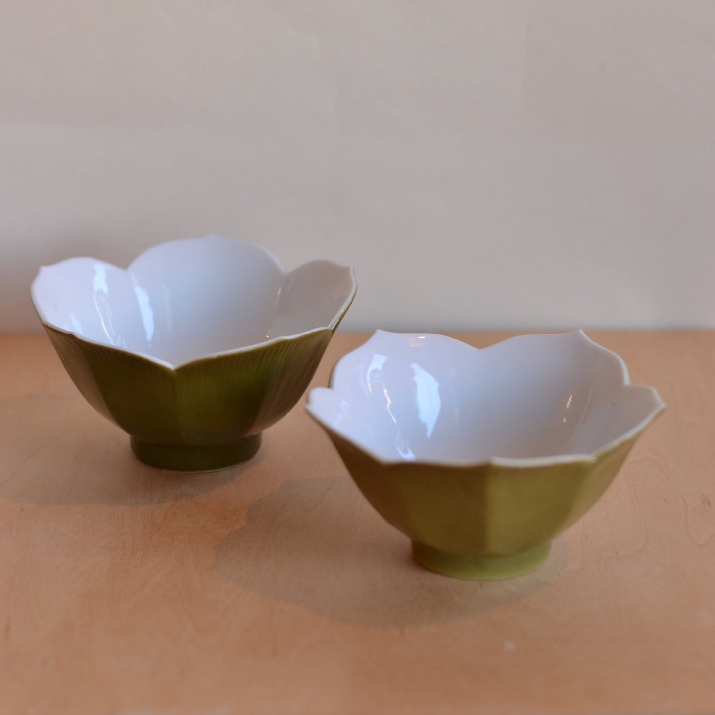 Avocado Green Tulip Bowls, Pair