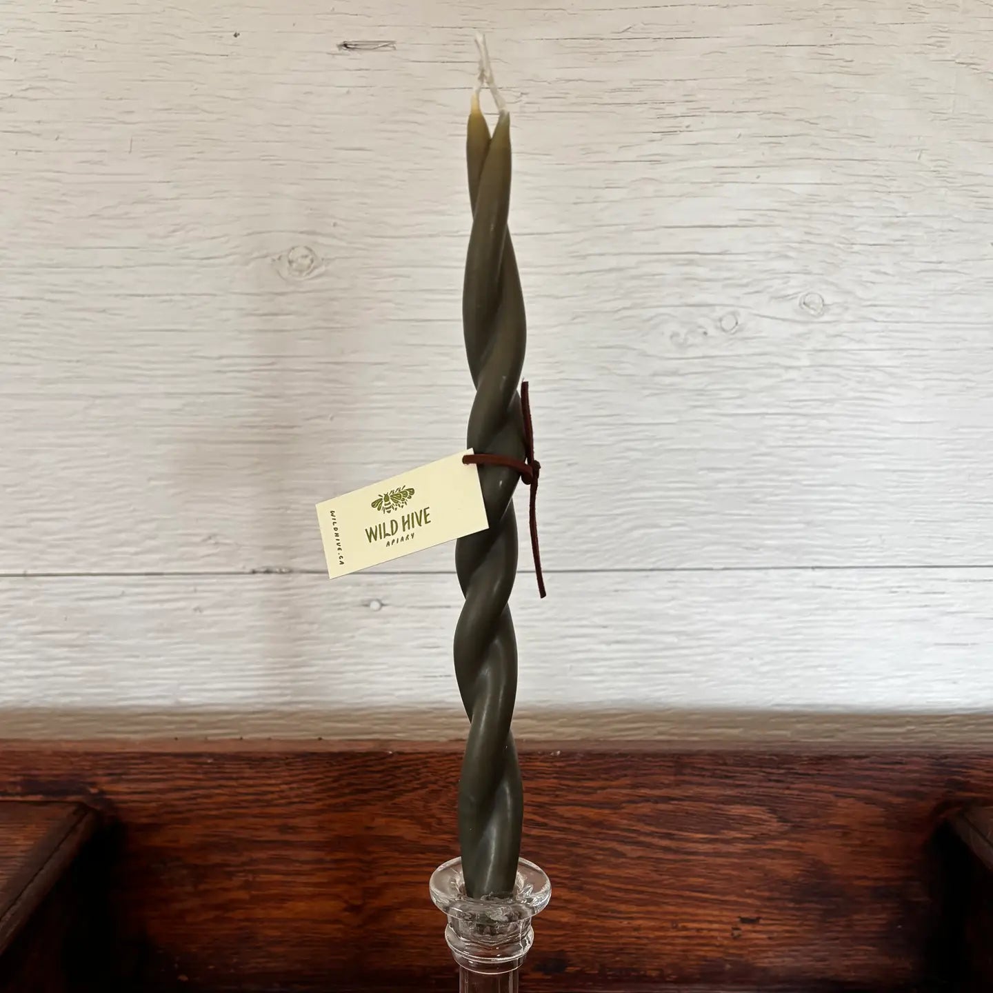 Wild Hive Apiary | 10" Twin Flame Moss Beeswax Taper Candle
