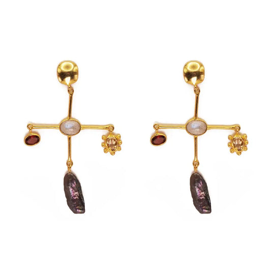 Dune Earrings | Multi-Stone Sun & Pearl Dangle Earrings