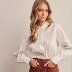 Lace Trim Embroidered Button Down Blouse