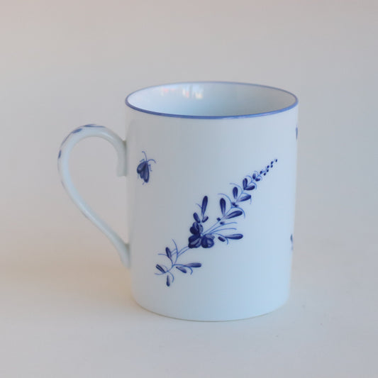 White Porcelain Mug with Blue Floral Decoration