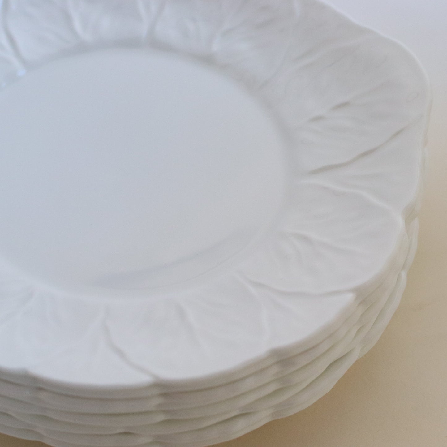 Wedgwood White Dessert Plates with Leaf Trim, Set of 4