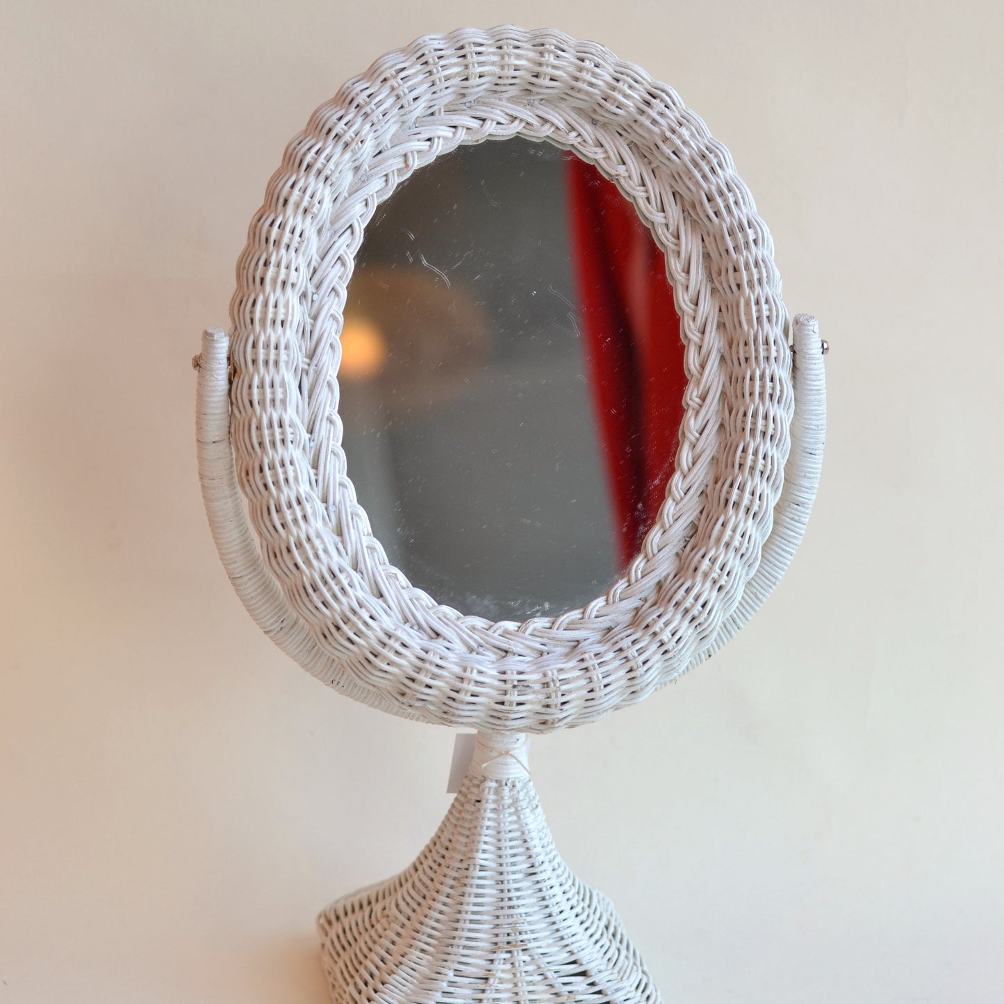 White Wicker Tabletop Mirror