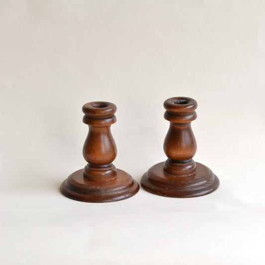 Short and Squat Wooden Candlestick Set
