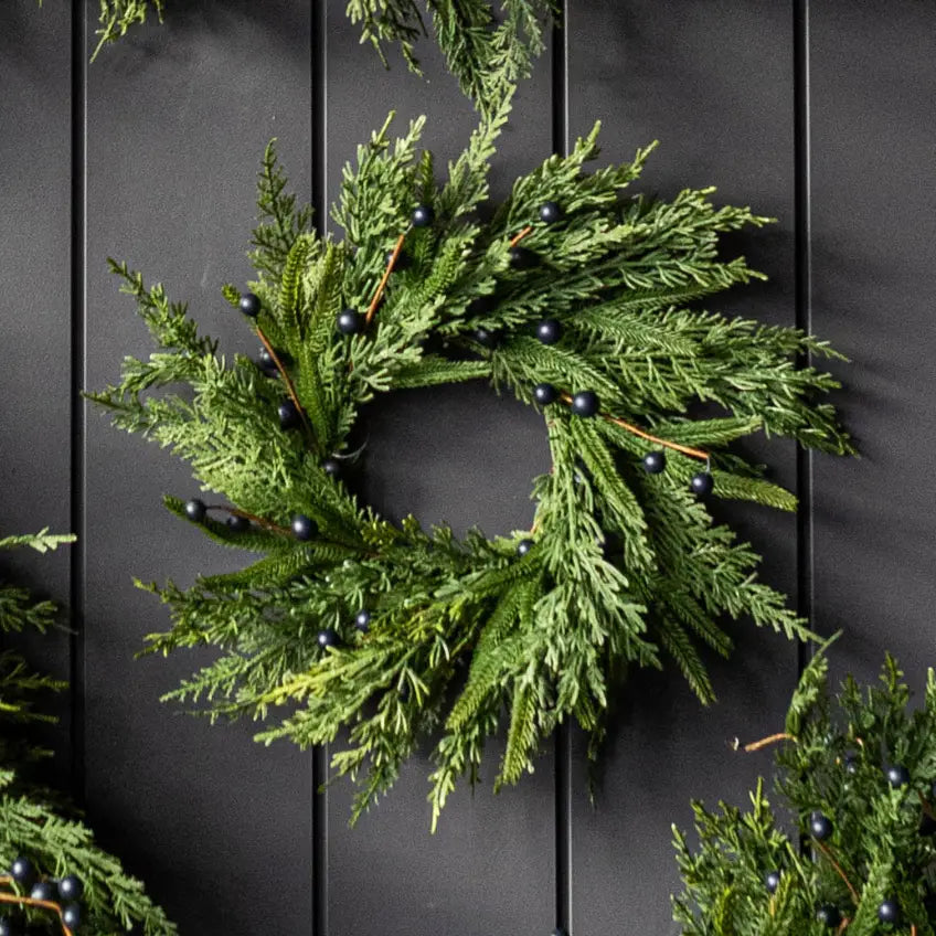 Holiday | Navy Plum Berry Norfolk Cypress 14" Wreath