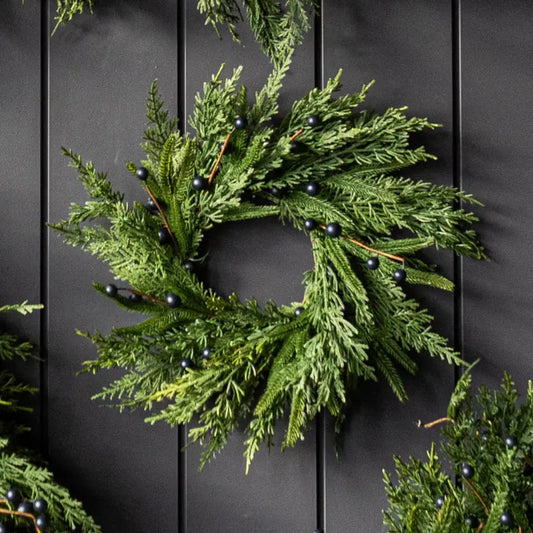 Holiday | Navy Plum Berry Norfolk Cypress 14" Wreath