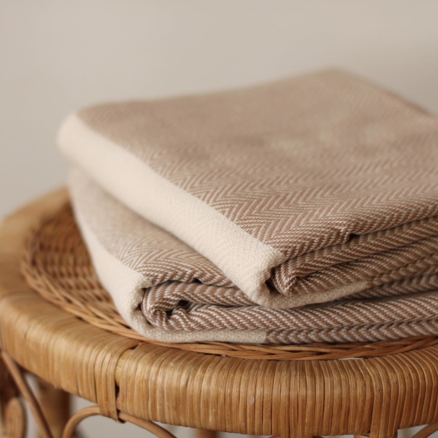 100% Cotton Turkish Towel, Brown, Herringbone Pattern