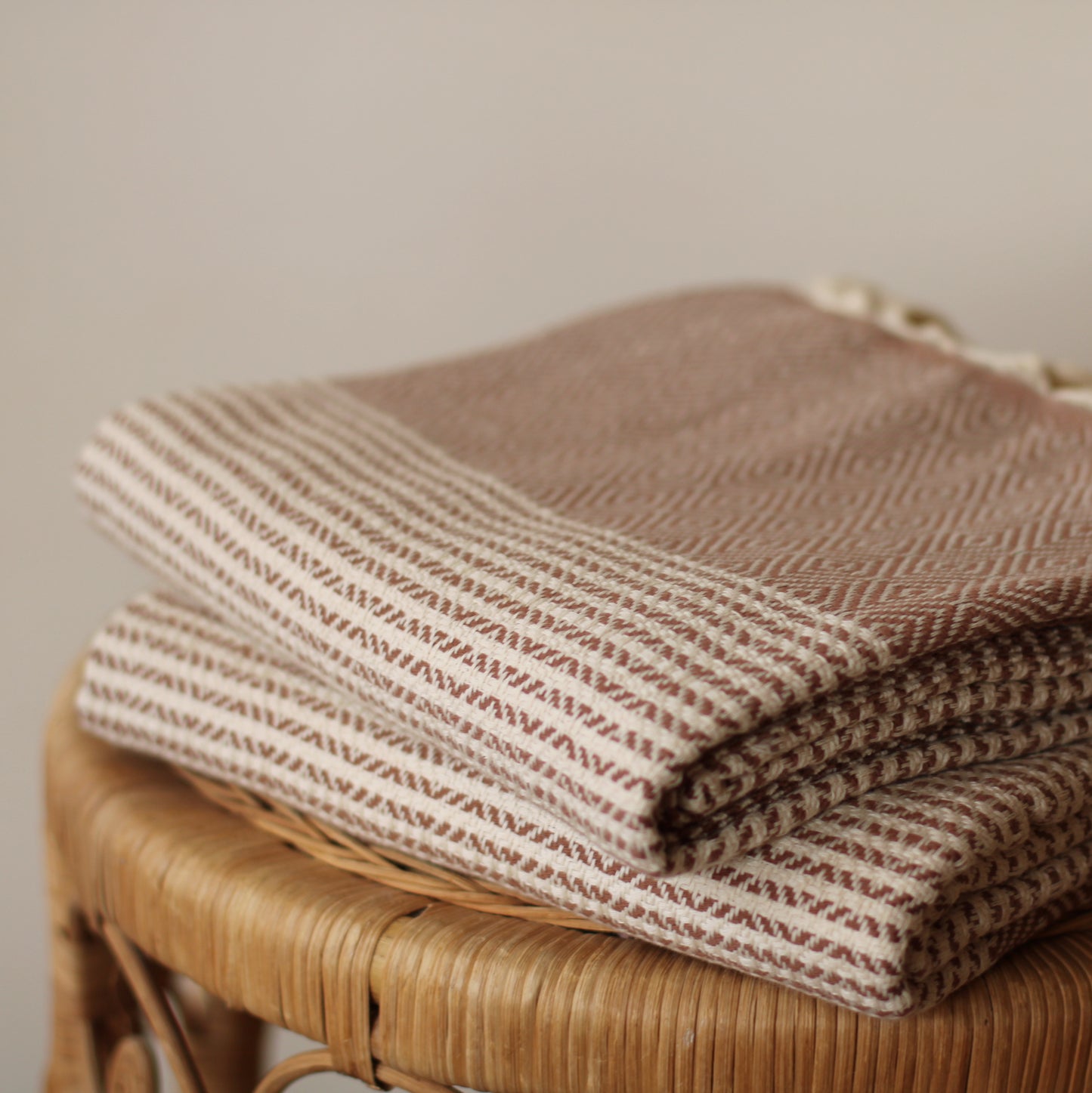 100% Cotton Turkish Towel, Dark Brown, Striped Pattern