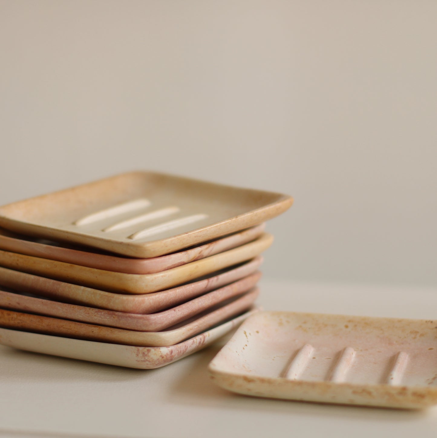 Artisans & Adventures | Square Pink Marbled Soapstone Soap Dish