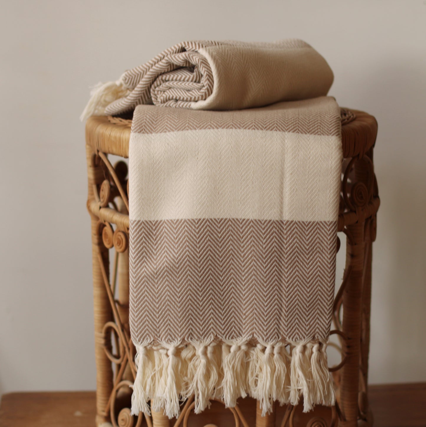 100% Cotton Turkish Towel, Brown, Herringbone Pattern