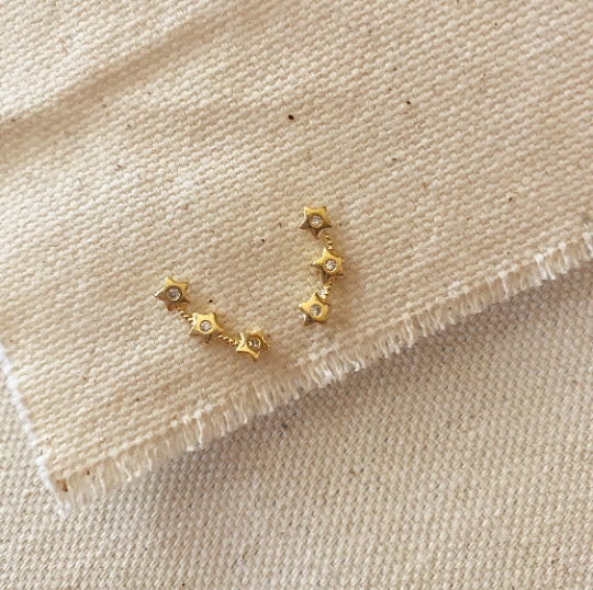 Goldfi | Three Stars Ear Climber Earrings, gold platted