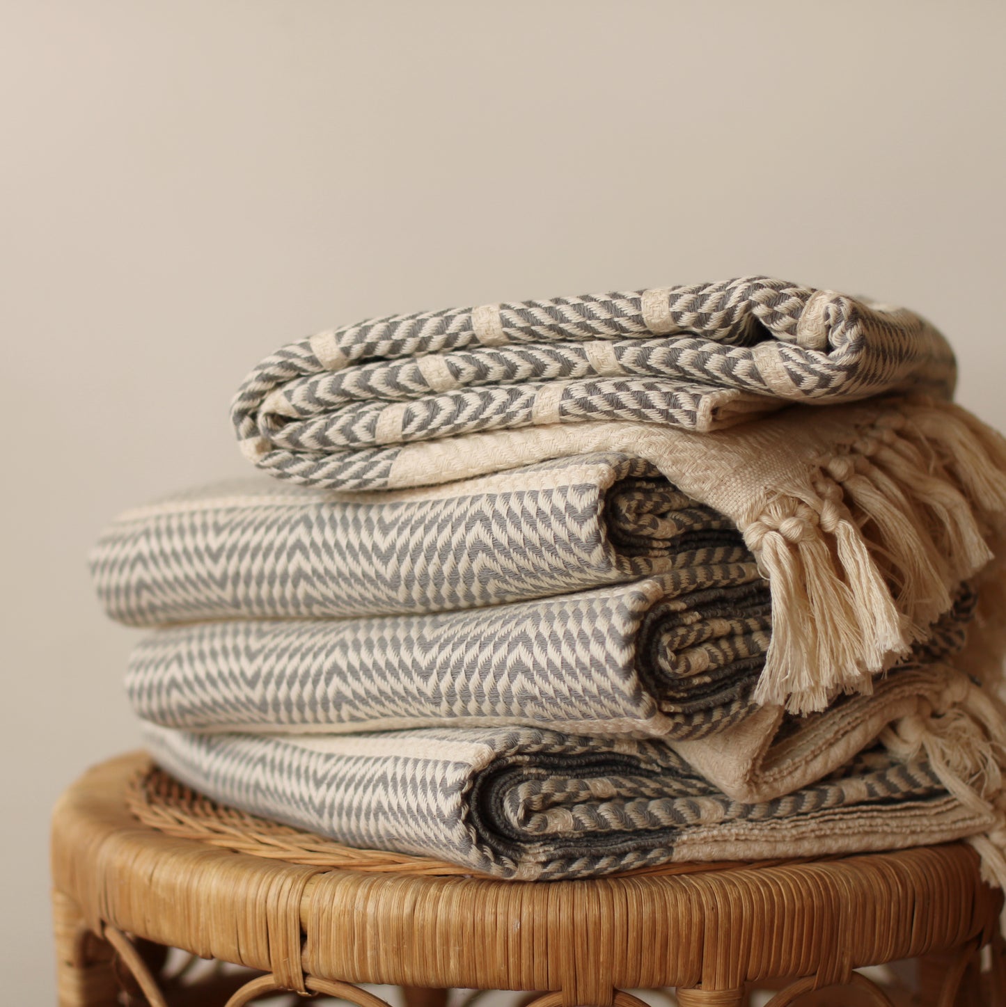 100% Cotton Turkish Towel, Gray, Herringbone Pattern