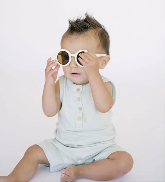 Polished Prints | Retro baby Romper, Sky Blue