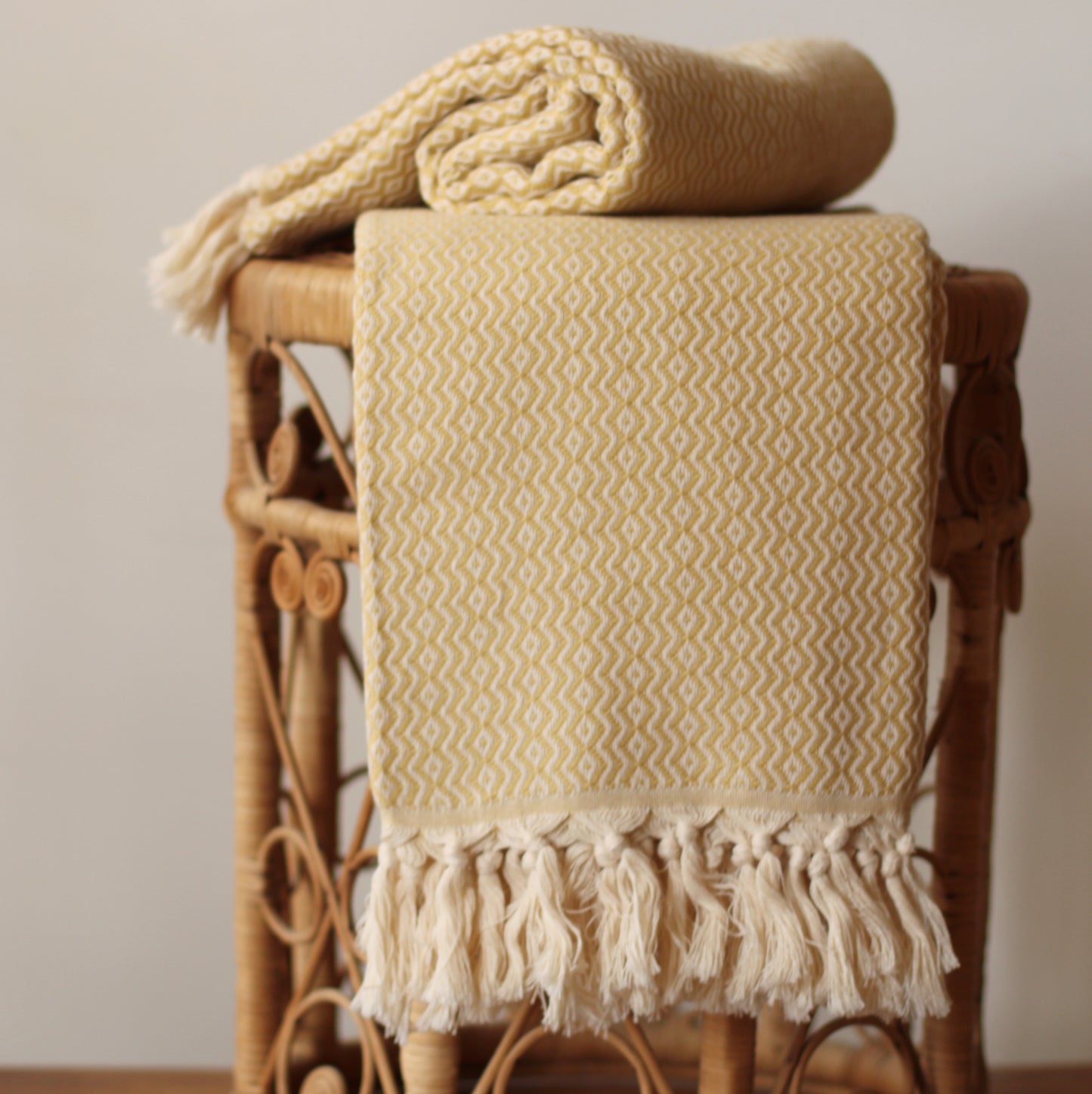 100% Cotton Turkish Towel, Pale Yellow, Diamond Pattern