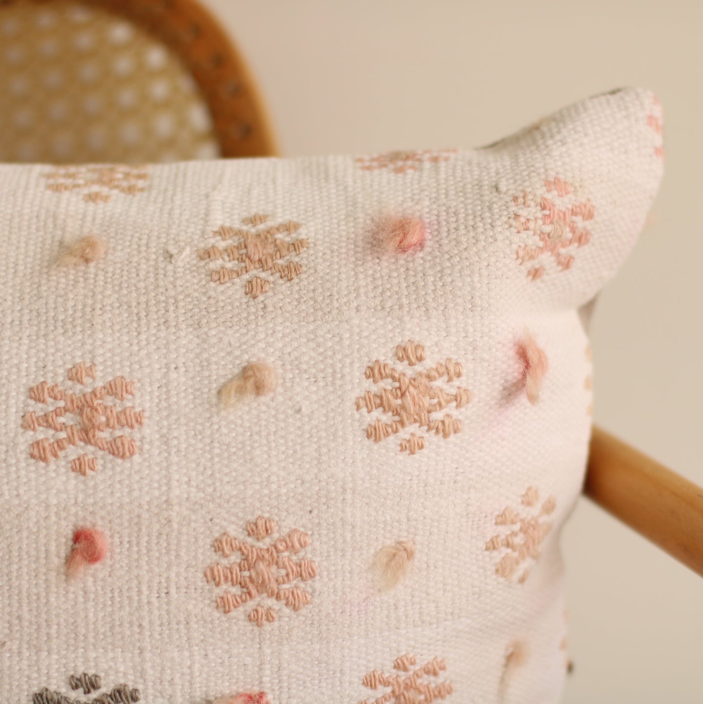 Kilim Pillow Cover  | 16" Cream with Pink + Gray Accents, 130