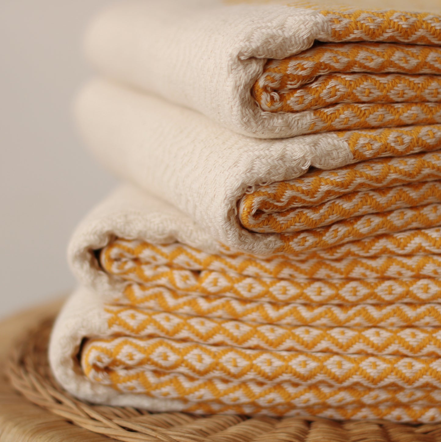 100% Cotton Turkish Towel, Mustard Yellow, Diamond Pattern