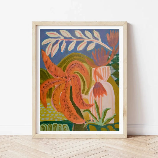 El Baker Art | Peach Palms Floral Still Life Print 12x16